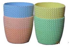 Plastic pot round Multi Color 14*12.5 cm (4 Pots)