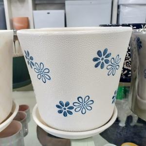 White & Blue Flowering Ceramic Pot