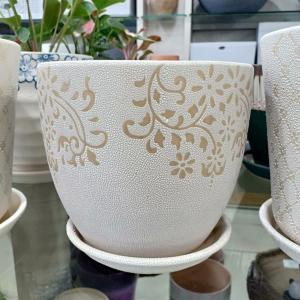 White Round Shaped Ceramic Pot