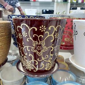 Brown Flower Design Ceramic Pot